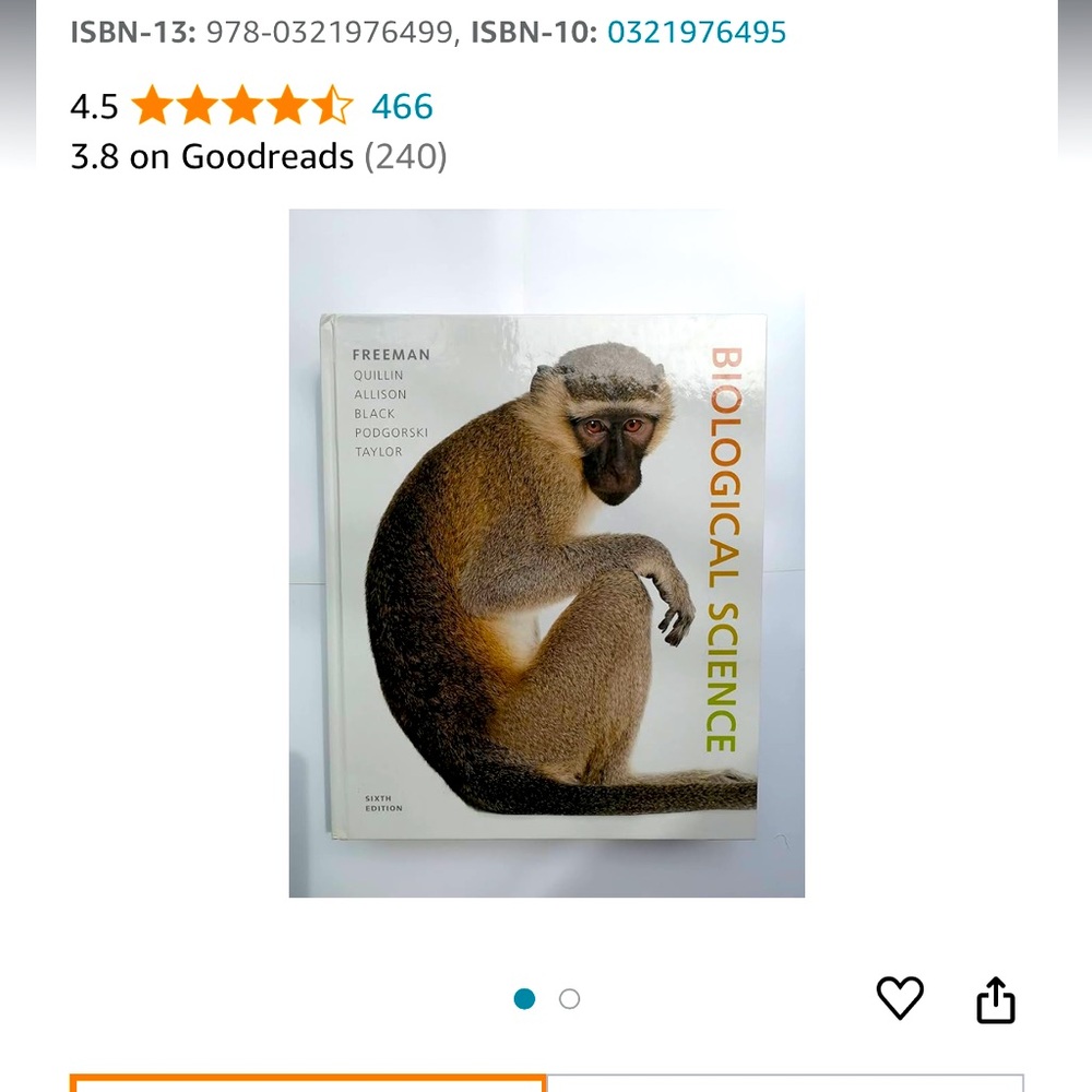 Pearsons 6th edition Biological Sciences by Freeman, Quillin, Allison, etc.